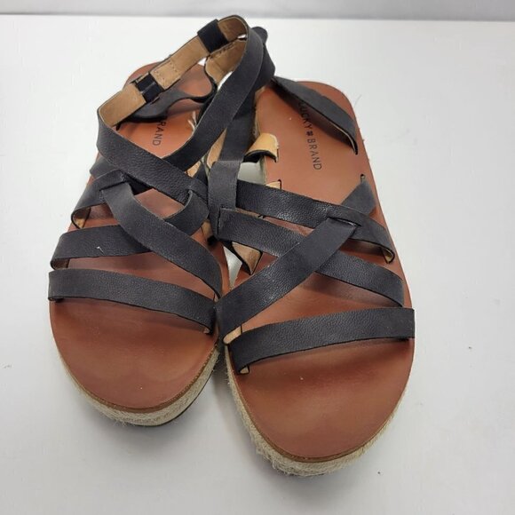 Lucky Brand Women's Jenepper Platform Wedge Sandals Black Leather Size 9 - Picture 2 of 11